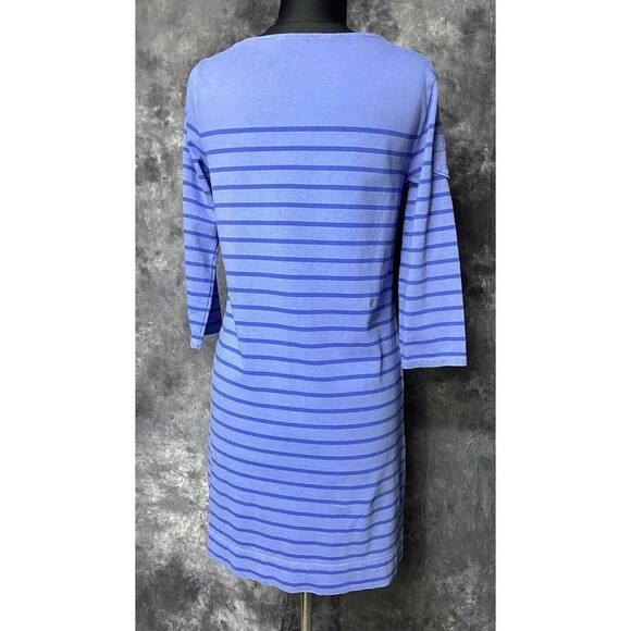 Vineyard Vines XS Blue Stripe Boat Neck Cotton Overdyed Shift Dress - Picture 3 of 4